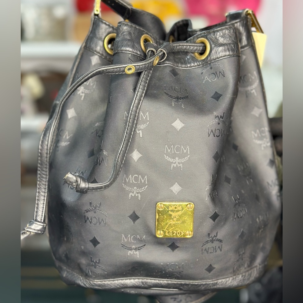 MCM Drawstring Crossbody Bucket Bag